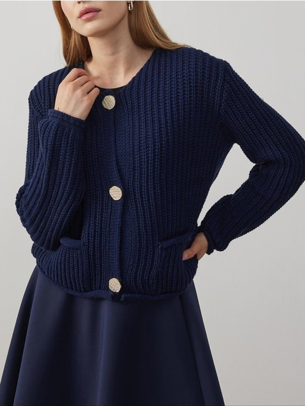Long Sleeve Knit Cropped Cardigan Sweater